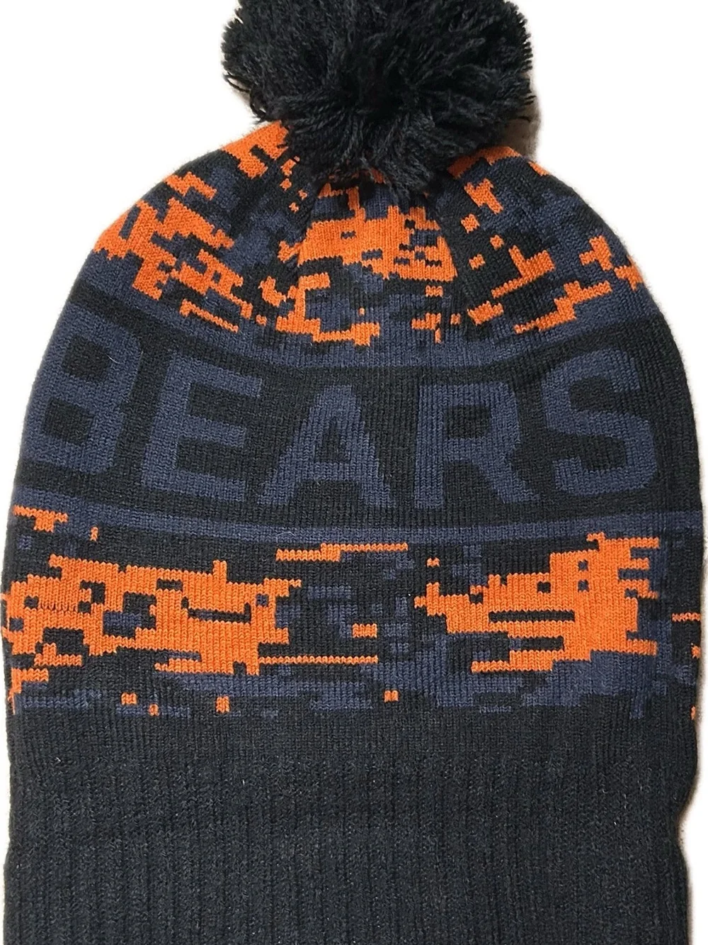 NFL Chicago Bears Pom Cuffed Knit Hat in Black & Orange